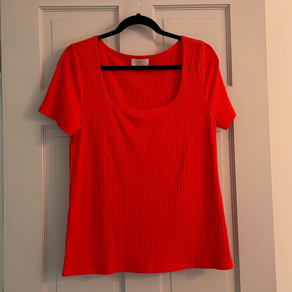 Euc orange ribbed Ann Taylor Loft square neck top